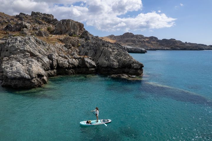 Ammoudaki Beach area, South Rethymo Crete. Paddleboarding in Europe.