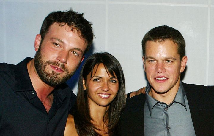 Ben Affleck, Luciana Barroso and Matt Damon at the premiere of "The Bourne Supremacy" in 2004.