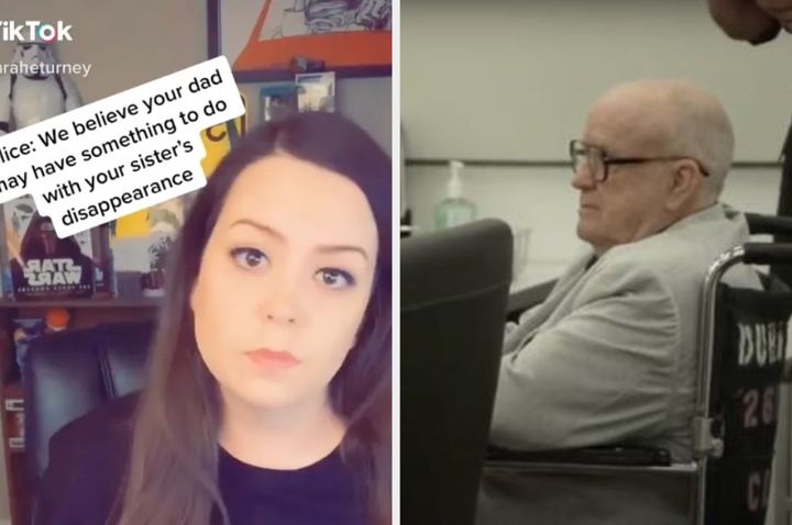 Sarah Turney in a TikTok urged authorities to charge her father in her sister's disappearance. Michael Turney (right) in court on Monday in Maricopa County, Arizona.