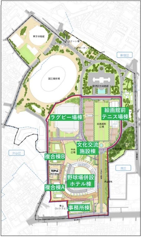 再開発後の建物の配置図