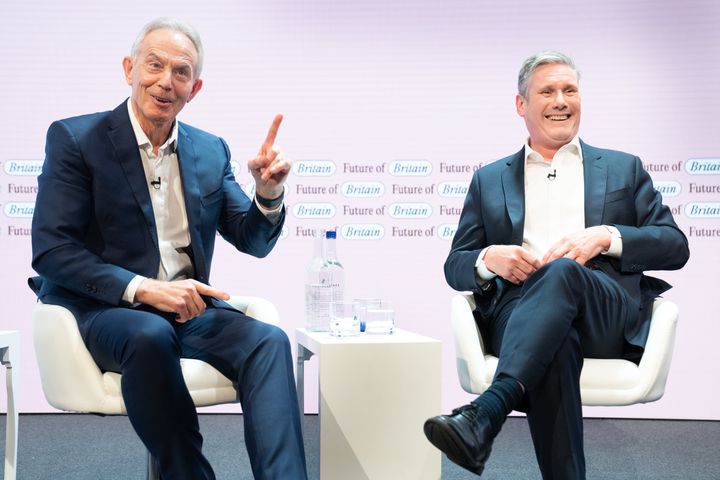 Former prime minister Tony Blair and Labour leader Keir Starmer during the Tony Blair Institute for Global Change's Future of Britain conference in London.
