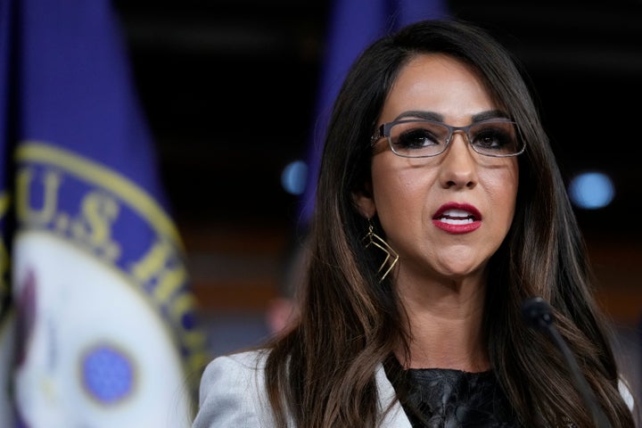 Rep. Lauren Boebert, a member of the House Freedom Caucus, speaks during a news conference on Capitol Hill in Washington, on July 14.