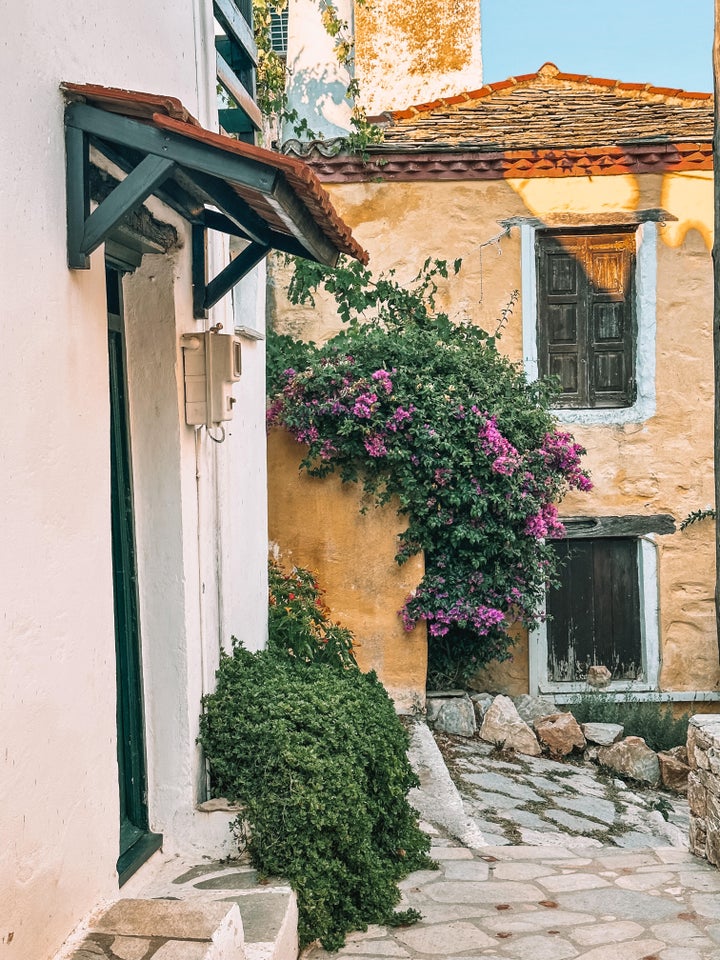 Ασύλληπτη φυσική ομορφιά σε πλακοστρωμένο δρόμο της Αλοννήσου. 