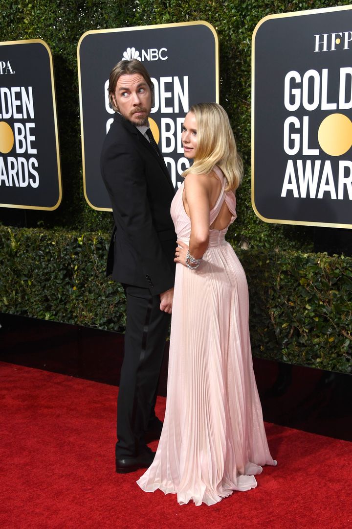 Dax Shepard and Kristen Bell photographed together at the 2019 Golden Globe Awards red carpet in in Beverly Hills, California. 