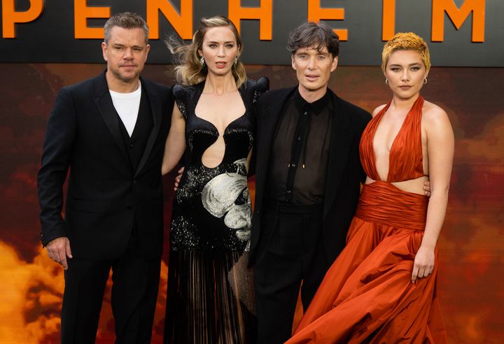 Matt Damon, Emily Blunt, Cillian Murphy and Florence Pugh attend the Oppenheimer UK Premiere at Odeon Luxe, Leicester Square.