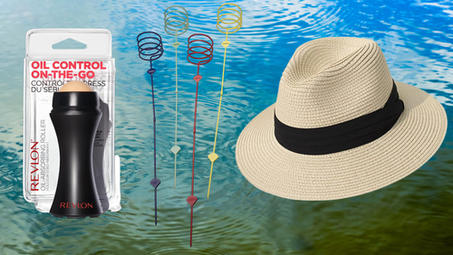 Revlon face roller, Cuisinart drink stakes and wide-brim fedora