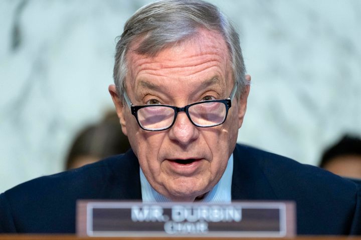 Senate Judiciary Oversight Committee Chair Sen. Dick Durbin, D-Ill., speaks during a hearing June 13, 2023, on Capitol Hill in Washington.