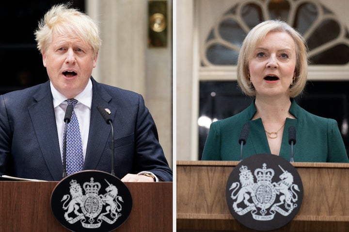 Two resignation speeches on Downing Street.