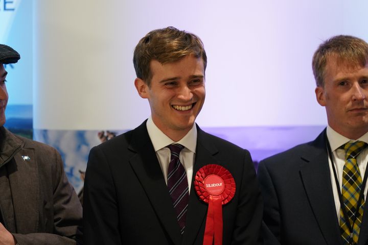 Labour Party candidate Keir Mather celebrates winning the Selby and Ainsty by-election.