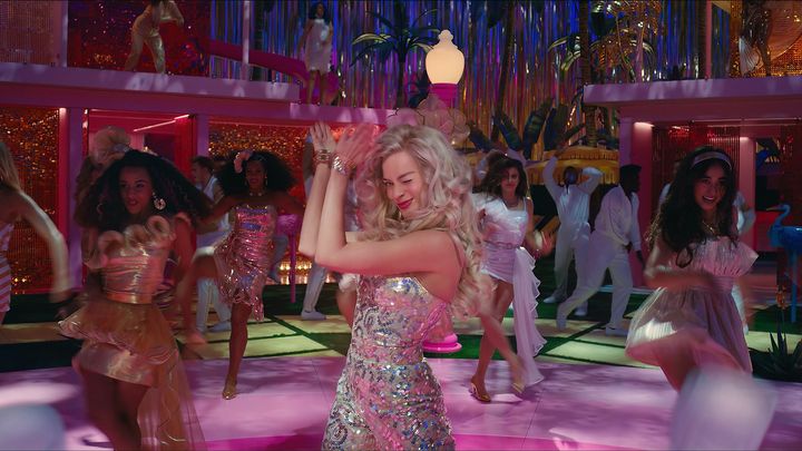 Margot Robbie performs a dance sequence in Barbie