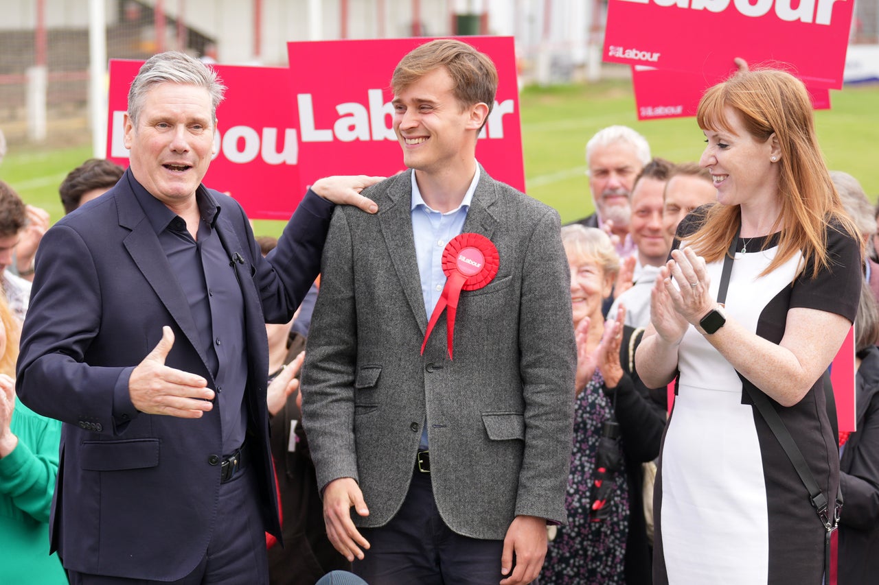 Keir Starmer and Angela Rayner with Keir Mather, the new MP for Selby and Ainsty.