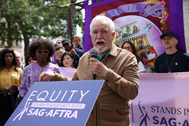 "Succession" star Brian Cox speaks at a rally in London held in support of the SAG-AFTRA and WGA strikes.