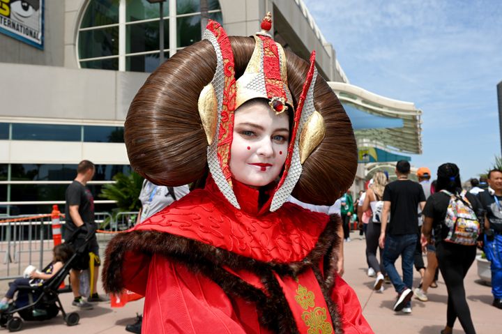 Cosplayer Hannah Gootzeit dressed as Queen Padmé Amidala from the "Star Wars" film series 