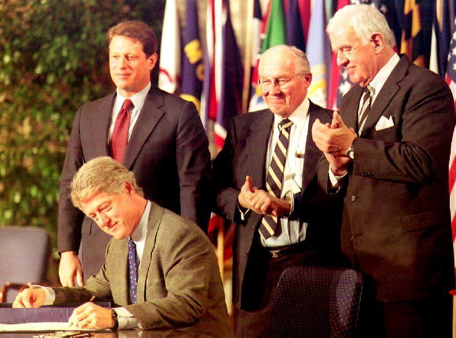 President Bill Clinton solidified the "Washington Consensus" on free trade when he signed the North American Free Trade Agreement in 1993.