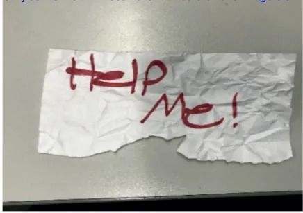 誘拐された13歳の少女が書いた「ヘルプミー！」のメッセージ