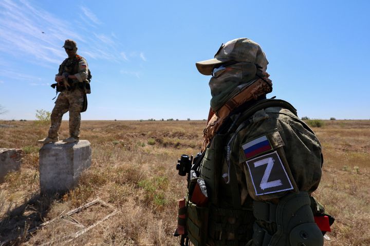Members of a Russian territorial defence female unit operate FPV drones and practise battle tactics in Crimea, July 22, 2023.