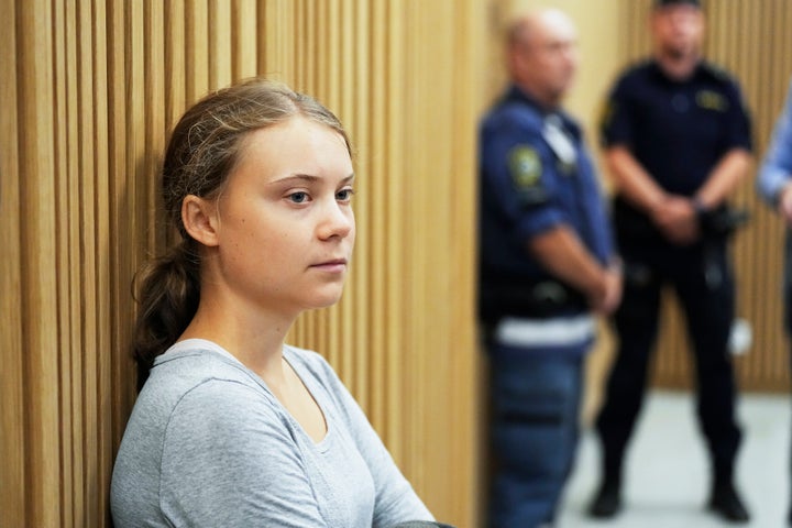 Climate activist Greta Thunberg of Sweden waits for a hearing in a court in Malmo, Sweden, on July 24, 2023.