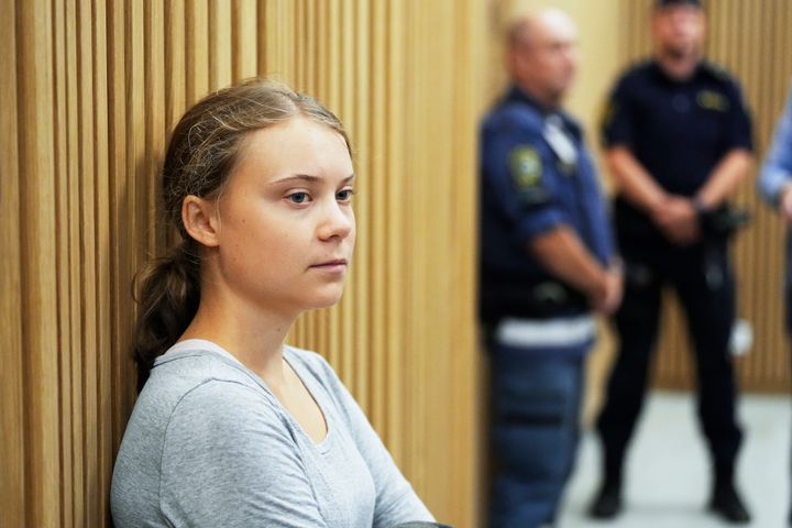 Climate activist Greta Thunberg of Sweden waits for a hearing in a court in Malmo, Sweden, on July 24, 2023. 