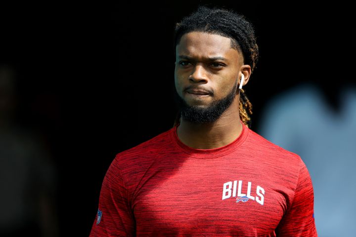 Buffalo Bills safety Damar Hamlin on Sept. 25, 2022, in Miami Gardens, Florida. The athelete recently shared support for the James family after Bronny James was taken to the hospital for cardiac arrest. 