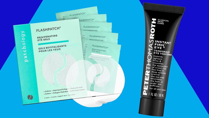 Patchology under eye mask gel pads and Peter Thomas Roth temporary eye tightened. 