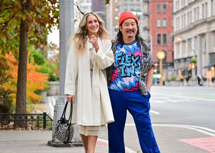 Sarah Jessica Parker and Bobby Lee seen on the set of And Just Like That...
