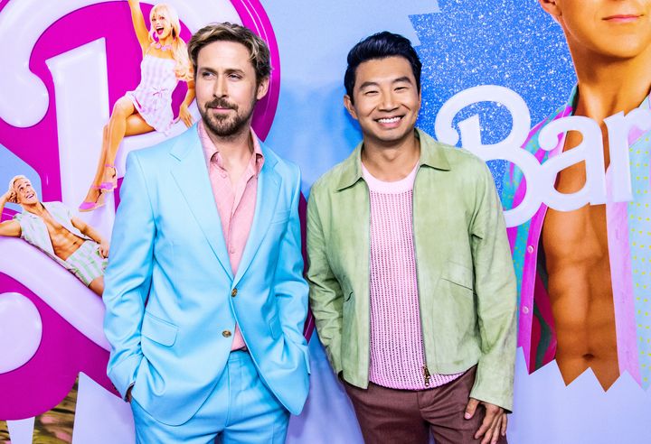 Ryan Gosling and Simu Liu attend Barbie Canadian Press Day on June 28 2023 in Toronto, Ontario.