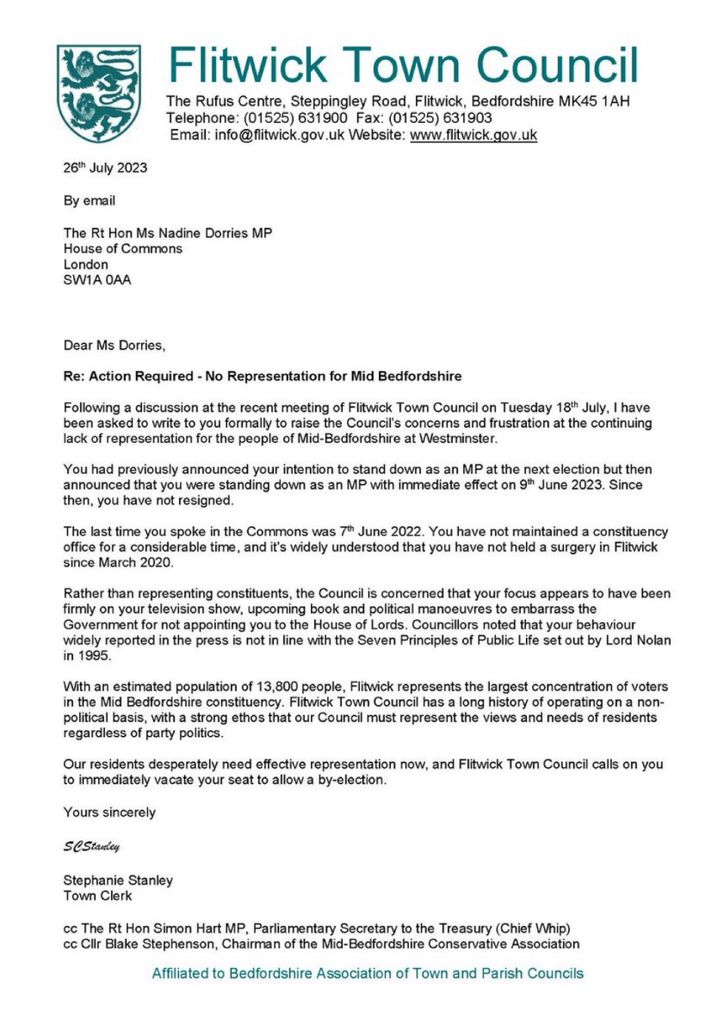 The council's letter to Nadine Dorries