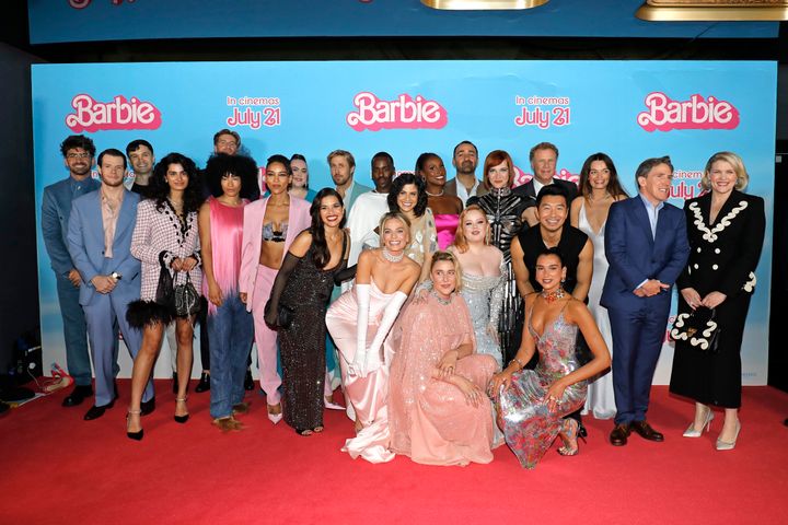 Chris posed for a photo with his Barbie cast mates at the premiere 
