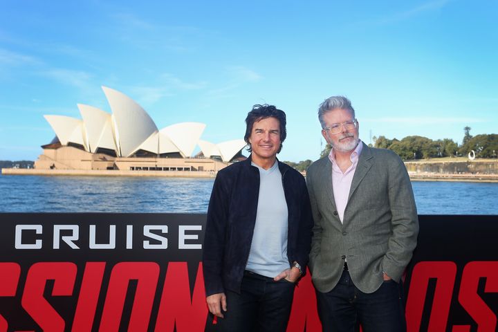 Tom Cruise and Christopher McQuarrie at a Mission: Impossible photo call in July 