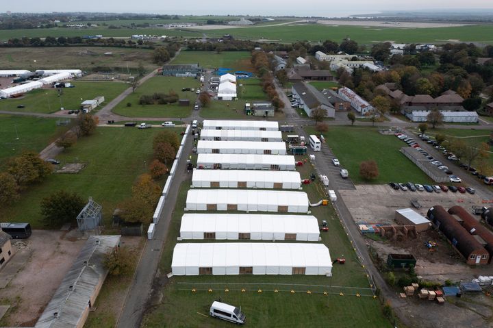 The Manston processing centre, in the grounds of a former army barracks, a number of temporary marquees were erected last year.