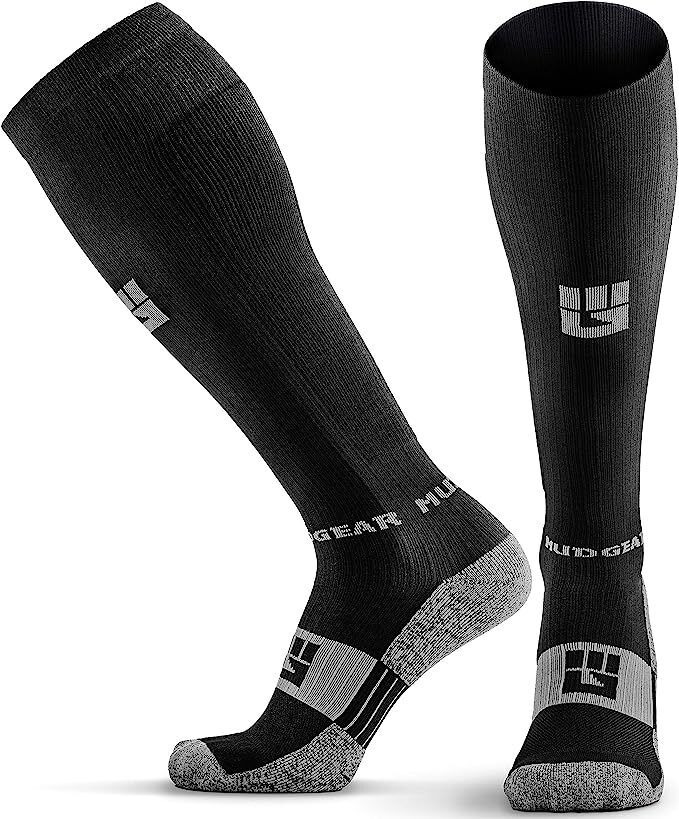 A pair of MudGear premium compression socks for intense outdoor activities