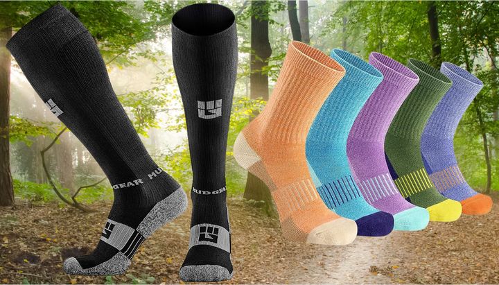 Compression socks from MudGear and set of five compression socks from Gonii. 