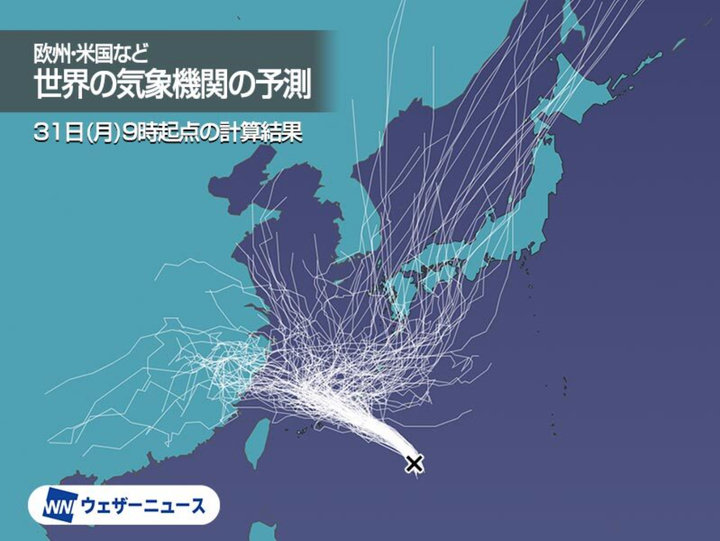 参考 世界各国の気象機関が計算した進路のシミュレーション結果