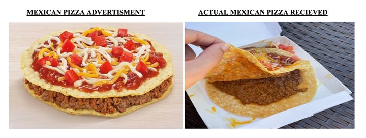 A Taco Bell advertisement compared to a customer-provided photo of the same item.
