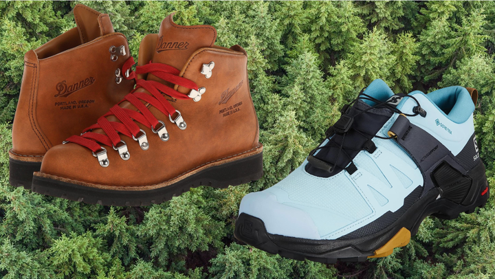 Danner Mountain Light boots and Salomon X Ultra 4 low hiking shoes. 