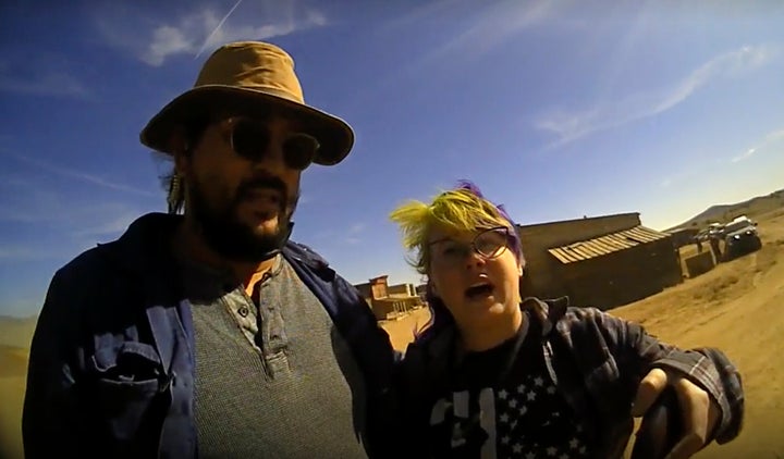 Movie set armorer Hannah Gutierrez-Reed, right, is seen in a sheriff deputy's body camera video shortly after the 2021 fatal shooting of cinematographer Halyna Hutchins in New Mexico.