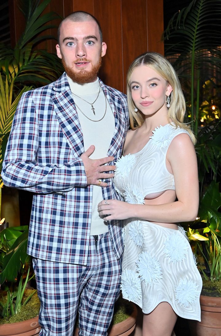 Angus Cloud (left) and Sydney Sweeney in 2021. 