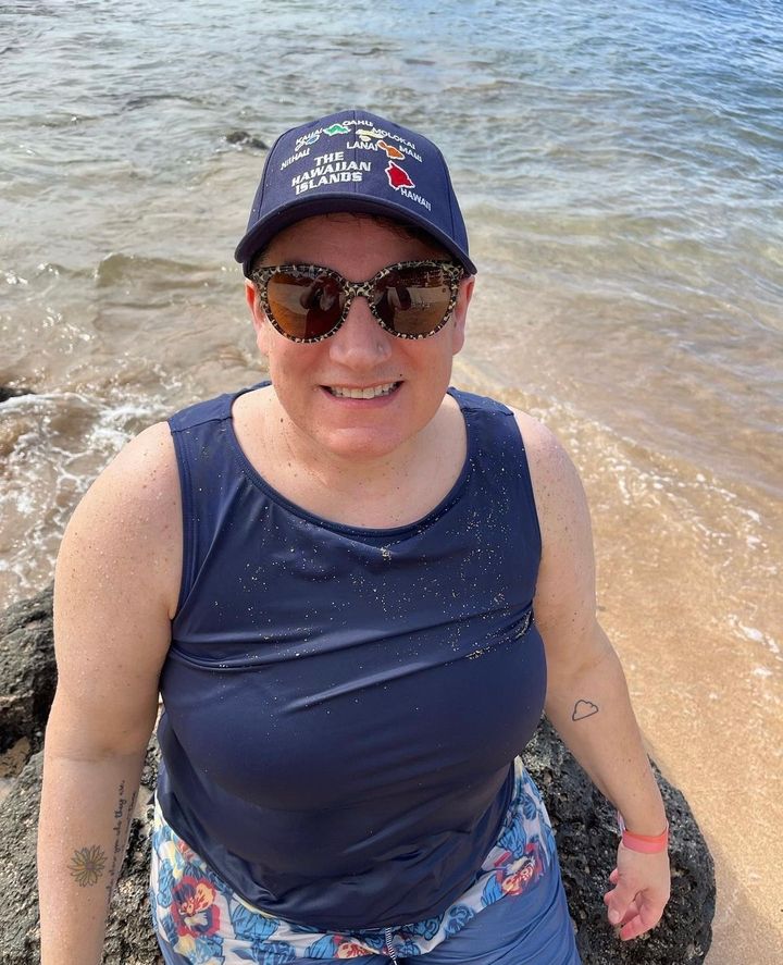 The author at the beach in Maui, Hawaii, in early January 2023 during a trip with her girlfriend.