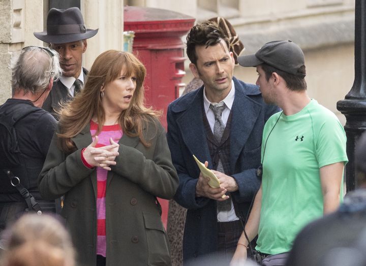 Davdi Tennant and Catherine Tate seen on set during filming for the 60th anniversary of Doctor Who