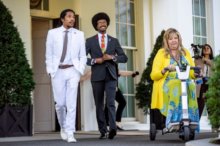 Tennessee state Reps. Justin Jones, Justin Pearson and Gloria Johnson leave the West Wing after meeting with President Joe Biden at the White House in Washington on April 24.