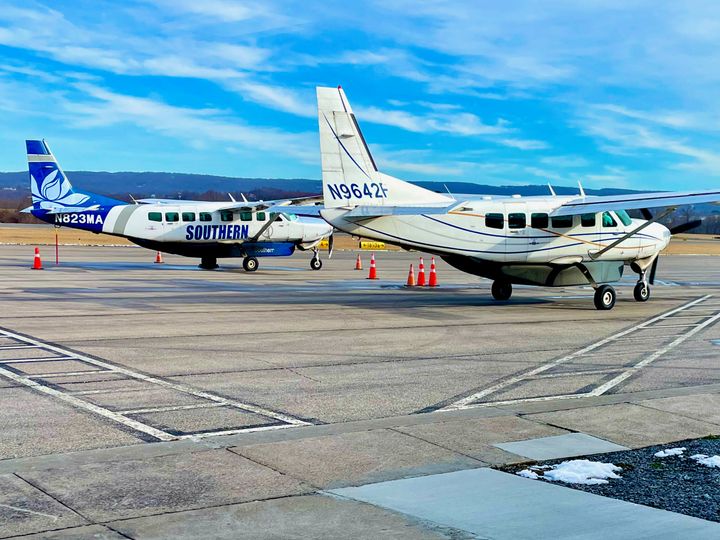 Two Southern Airways Express Cessna 208 Caravan aircraft prepare to taxi for take-off in Morgantown, West Virginia. Southern Airways Express is suing 19 pilots who quit.