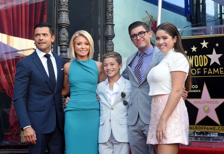 Mark Consuelos and Kelly Ripa with sons Joaquin and Michael Consuelos and daughter Lola Consuelos.