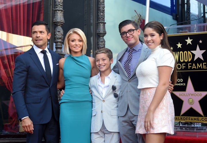 Mark Consuelos and Kelly Ripa with sons Joaquin and Michael Consuelos and daughter Lola Consuelos.