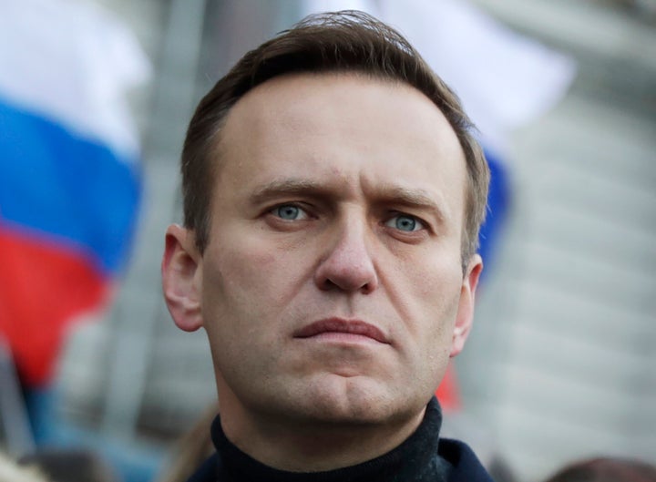 Russian opposition activist Alexei Navalny takes part in a march in memory of opposition leader Boris Nemtsov in Moscow, Russia, on Feb. 29, 2020.