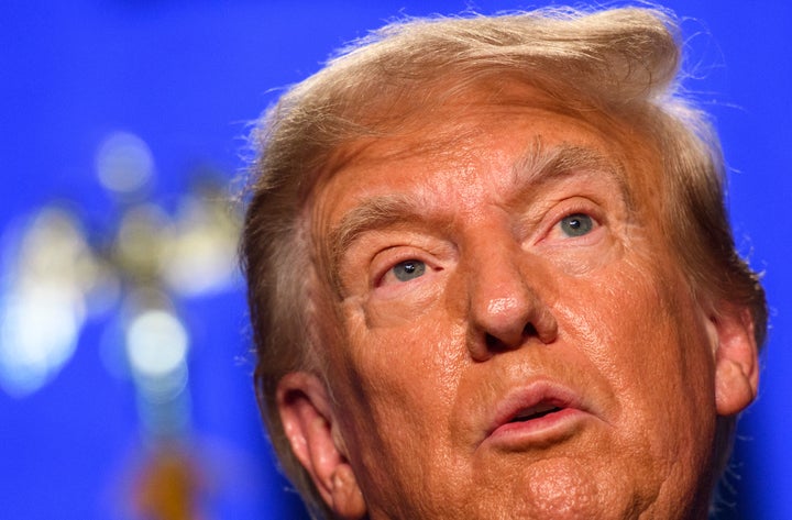 Former President Donald Trump speaks at a dinner in Columbia, South Carolina, on August 5, 2023.