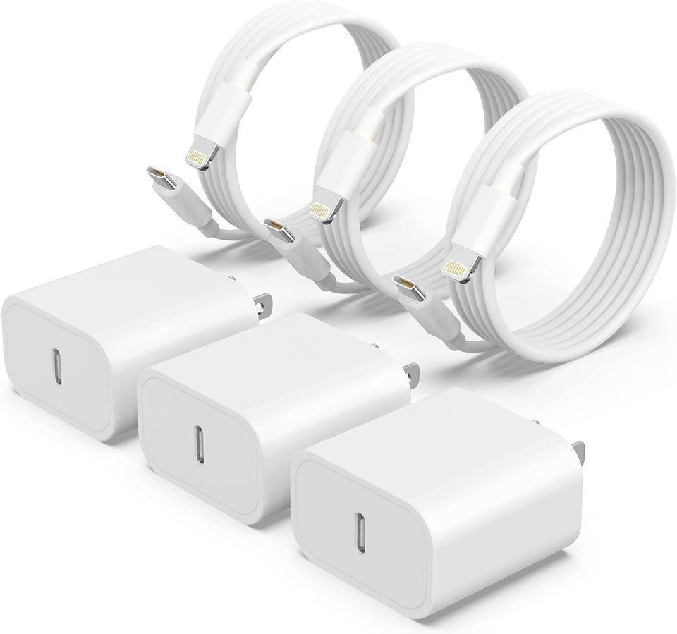A three-pack of 6-foot USB-C cables with charging boxes