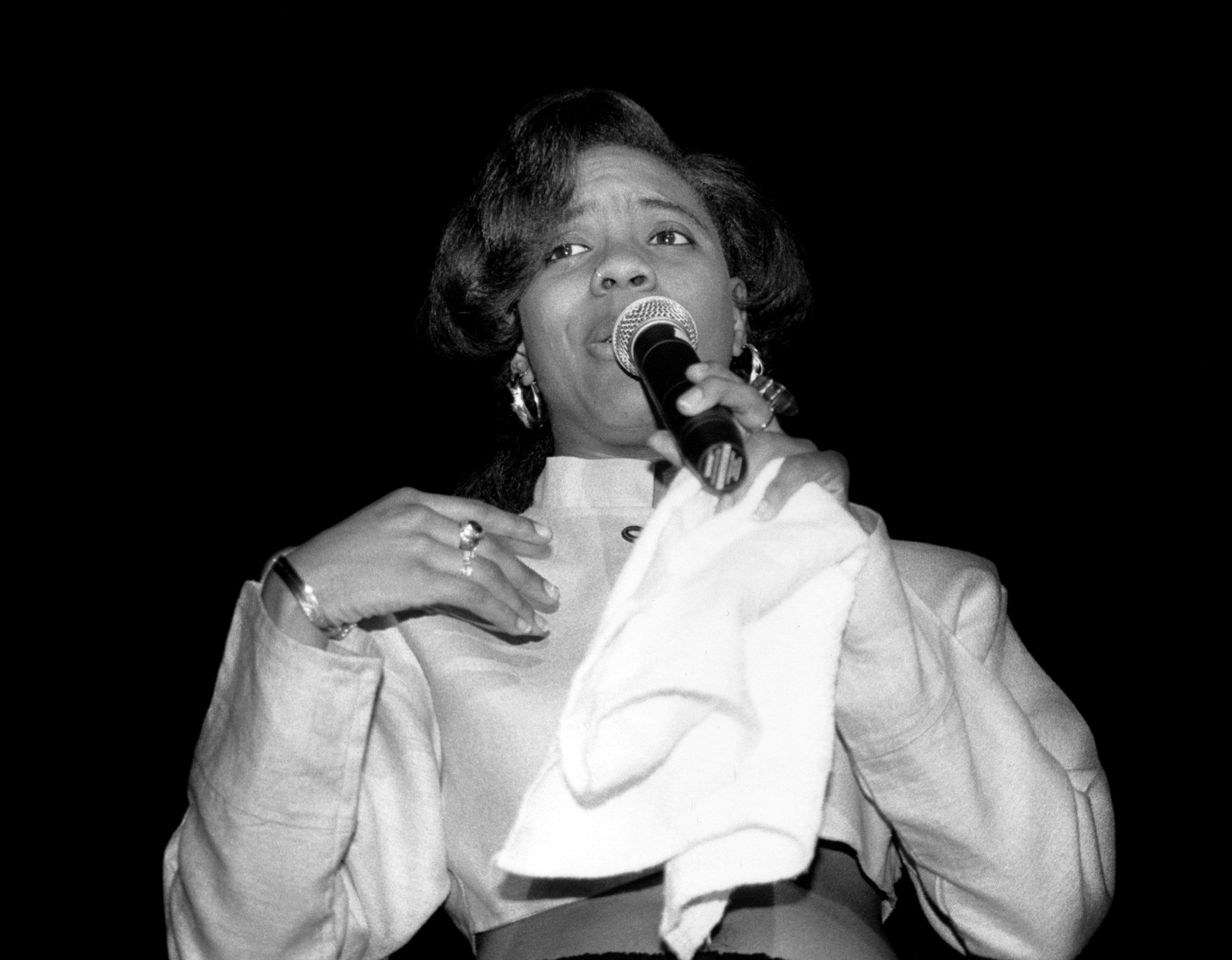 Rapper MC Lyte performs at the U.I.C. Pavilion in Chicago, Illinois, in March 1990.