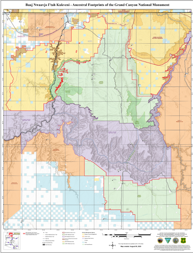 A map of Baaj Nwaavjo I’tah Kukveni – Ancestral Footprints of the Grand Canyon National Monument.