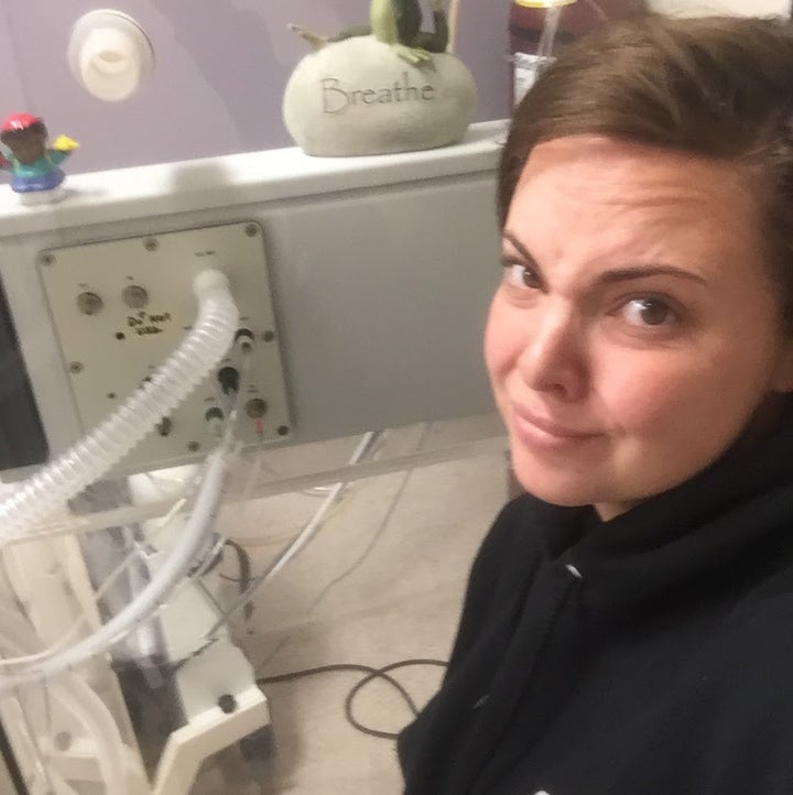 Amanda Riley poses with medical equipment under a blog post titled "Blessed Beyond Belief."