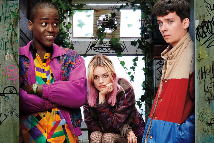 Ncuti Gatwa, Emma Mackey and Asa Butterfield in Sex Education season one